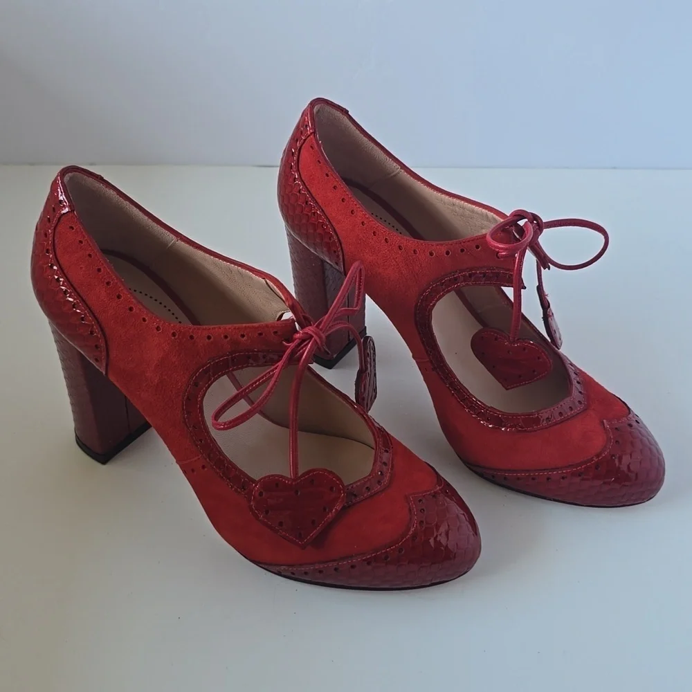Minna Parikka Roseum Whimsical Red Heart Cutout Women's Leather Heels Sz.37 - Picture 13 of 16
